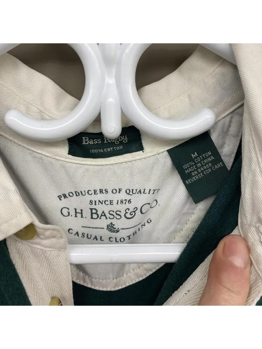 Vintage G.H. Bass & Co. Rugby Polo Shirt Green Navy Red Striped Men's M - Picture 3 of 7